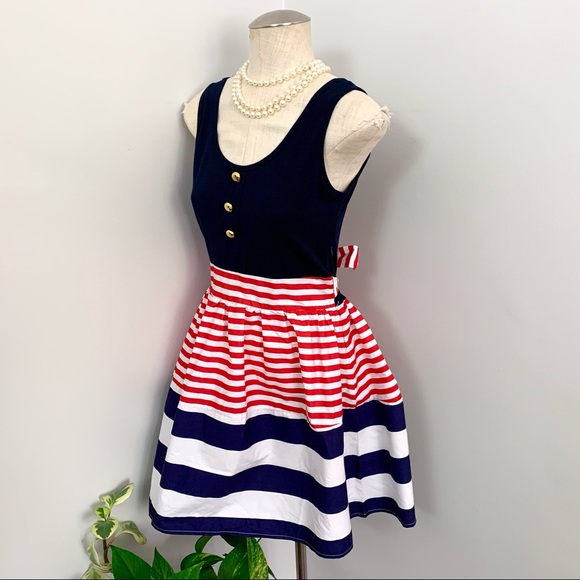 NEW Retro PinUp Sailor Dress, Striped Swing Skirt (M) - Picture 6 of 10